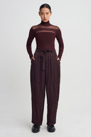 Bordo Kemerli Saten Pantolon-K263013073