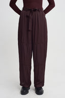 Bordo Kemerli Saten Pantolon-K263013073