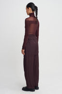 Bordo Kemerli Saten Pantolon-K263013073
