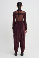 Bordo Kruvaze Kadife Pantolon-K263013074