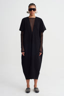 Siyah V Yaka Oversize Midi Elbise-K264014005