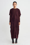 Bordo Tül Kollu Kadife Elbise-K264014065