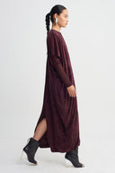 Bordo Tül Kollu Kadife Elbise-K264014065