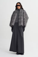 Koyu Gri Melanj Dokulu Oversize Şal Yaka Ceket-K265015002