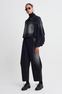 Siyah Yıkama Efektli Denim Ceket-K265015011