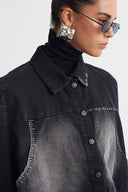 Siyah Yıkama Efektli Denim Ceket-K265015011