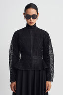 Black Fishnet Jacket Sitting at the Waist-K265015072
