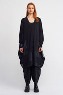 Siyah Saten ve Organze Detaylı Oversize Jarse Ceket-K265015077