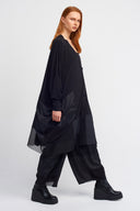 Siyah Saten ve Organze Detaylı Oversize Jarse Ceket-K265015077