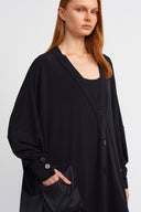 Siyah Saten ve Organze Detaylı Oversize Jarse Ceket-K265015077