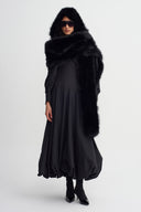 Siyah Kapüşonlu Peluş Şal-K266016004
