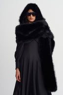 Siyah Kapüşonlu Peluş Şal-K266016004