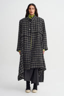 Black / Off-white Asymmetrical Cut Plaid Long Coat - K267017001