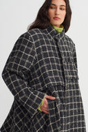 Black / Off-white Asymmetrical Cut Plaid Long Coat - K267017001