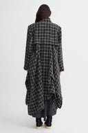 Black / Off-white Asymmetrical Cut Plaid Long Coat - K267017001