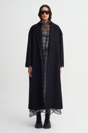 Siyah Uzun Kesim Oversize Klasik Yaka Palto-K267017002