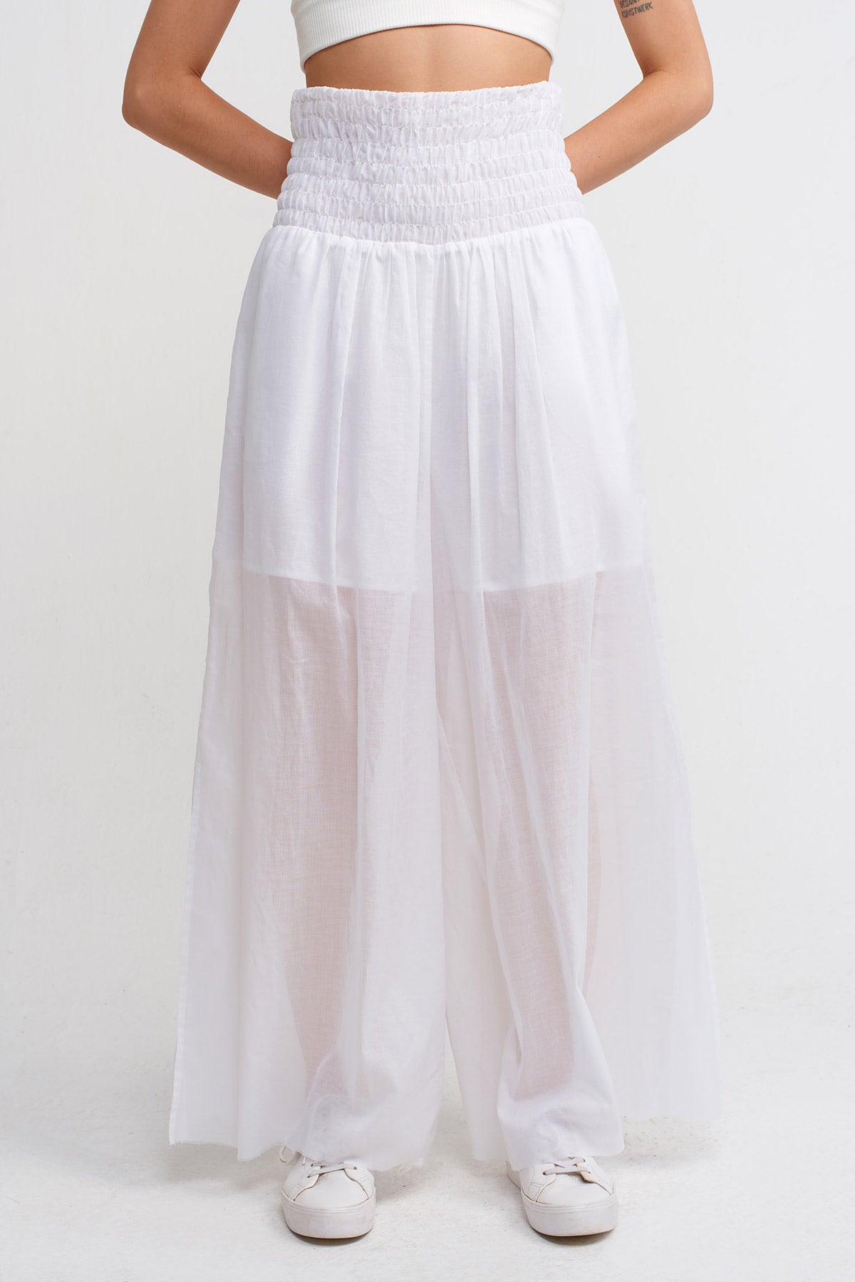Kırık Beyaz Beli Lastikli Bol Pantolon-Y243013013
