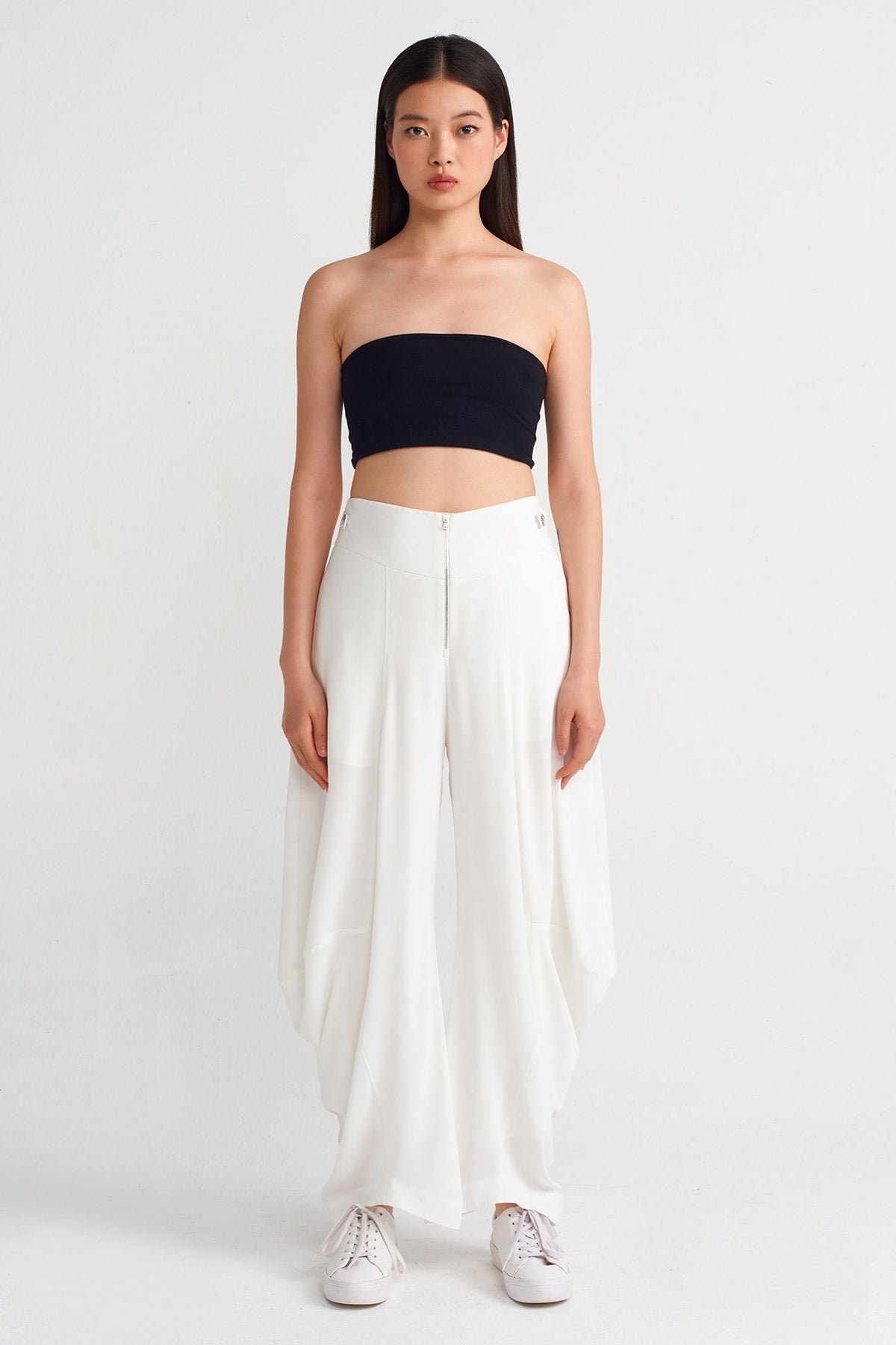 Kırık Beyaz Drape Paçalı Pantolon-Y243013034