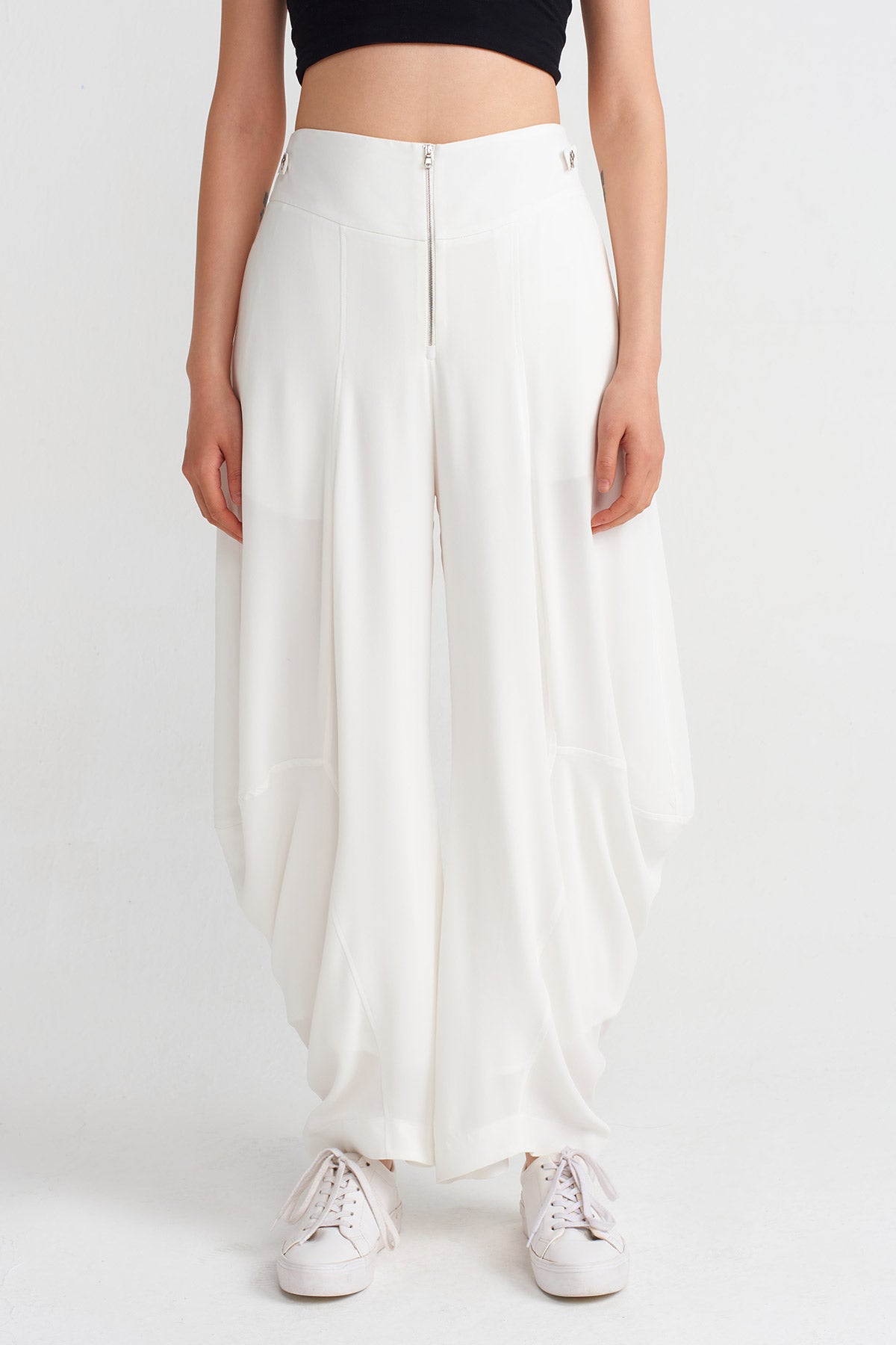 Kırık Beyaz Drape Paçalı Pantolon-Y243013034