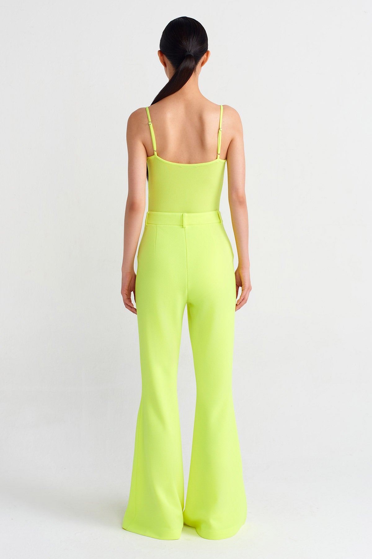 Neon Asit Yeşil İpanyol Paça Yüksel Bel Pantolon-Y243013059