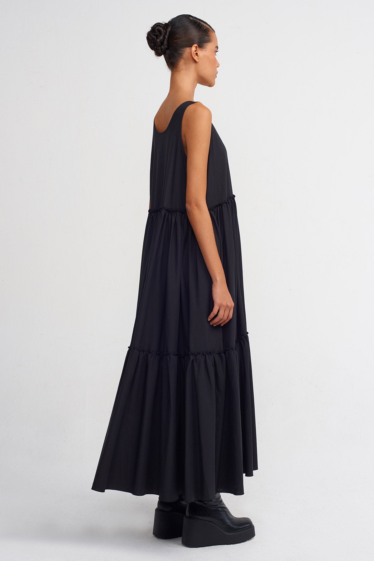 Siyah Poplin Askılı Elbise-Y244014009