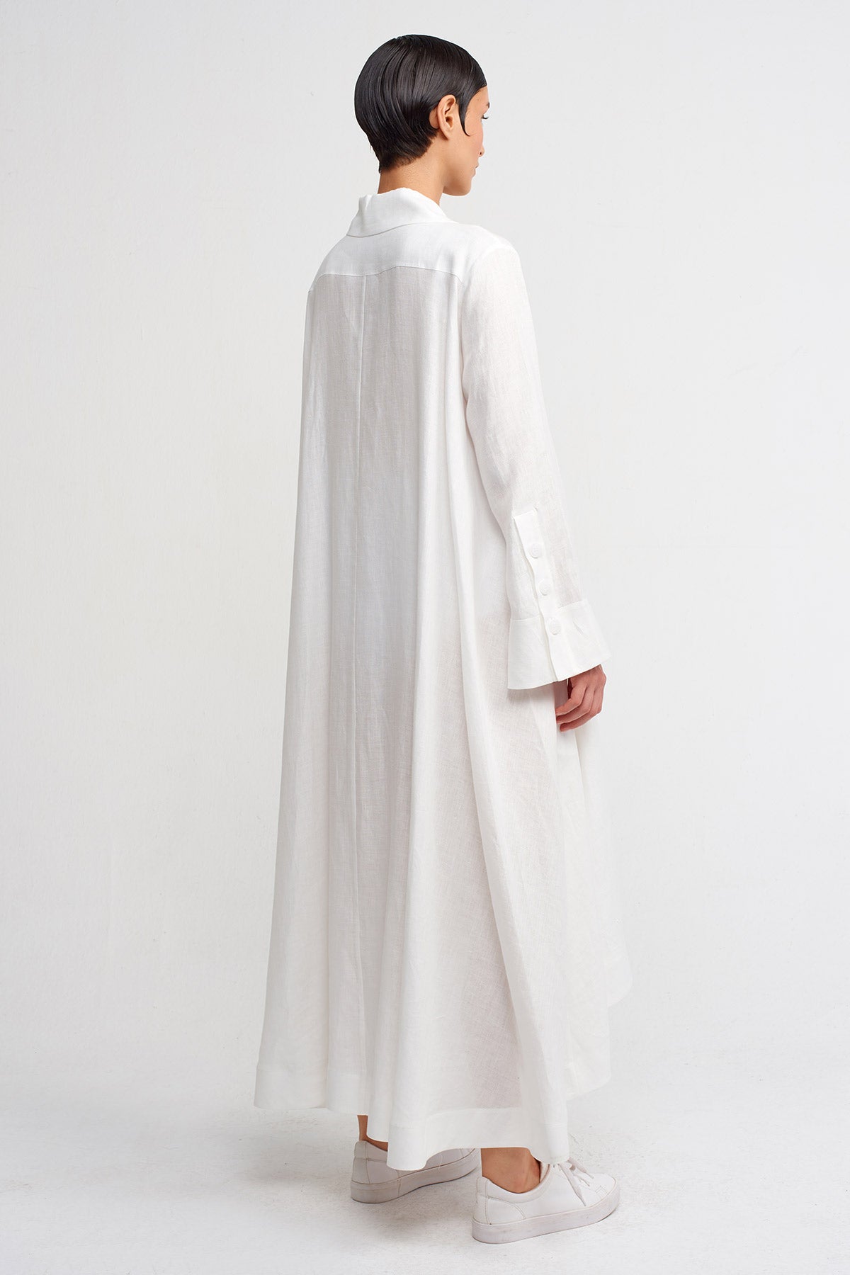Kırık Beyaz Çift Düğmeli Ceket Elbise-Y244014029