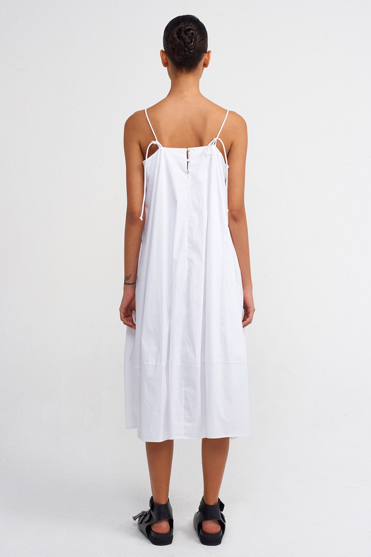 Kırık Beyaz Askılı Poplin Elbise-Y244014062