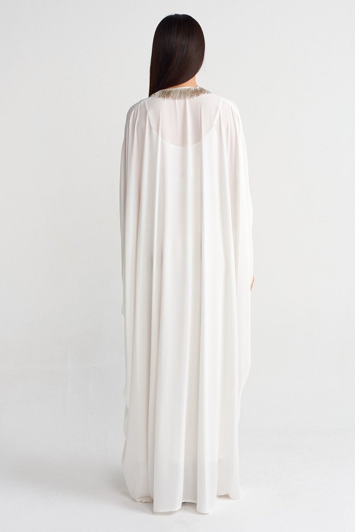 Off White Embroidered Collar, Waist-Sit Stylish Dress-Y244014088