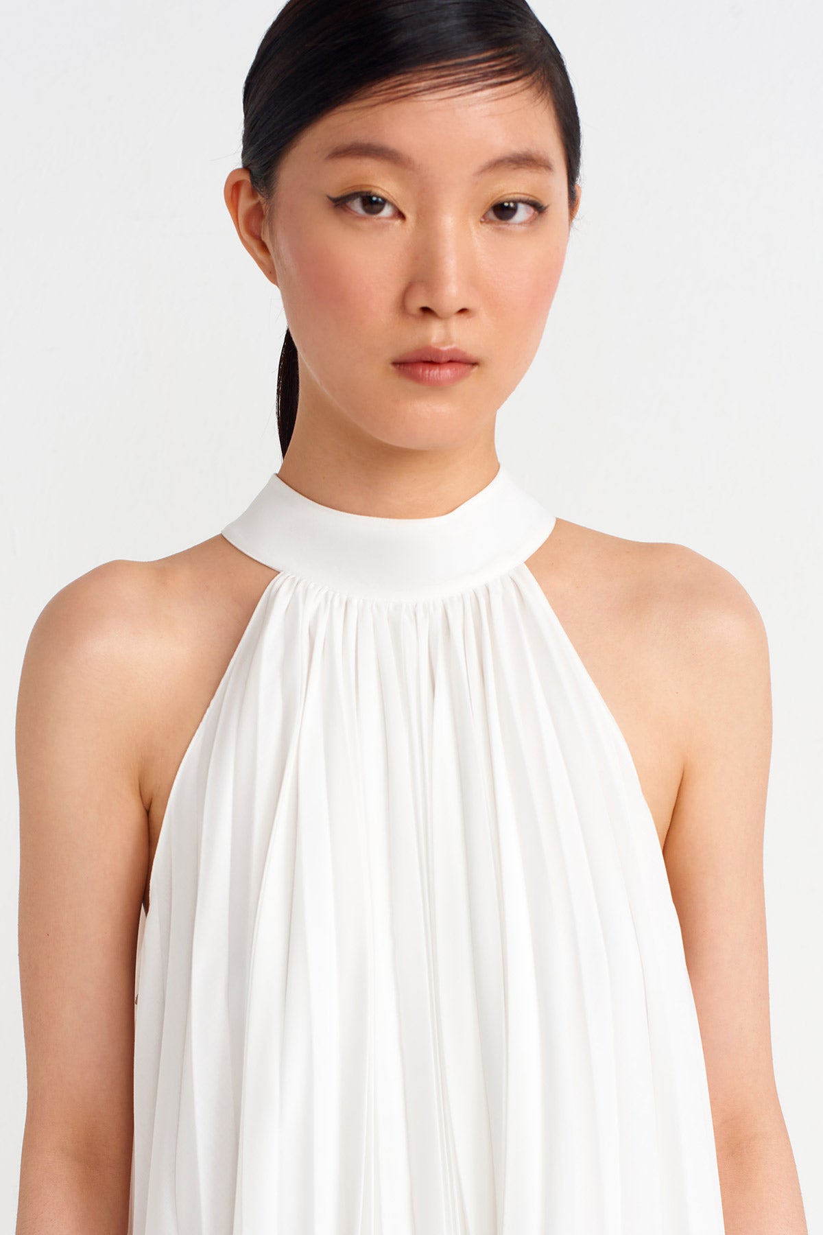 Kırık Beyaz Çiçek Motifli Kısa Elbise-Y244014148