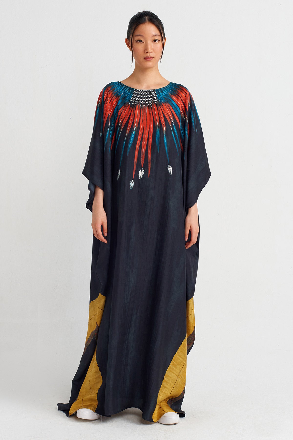 Multicolor Baskı Desenli Kaftan Elbise-Y244014184