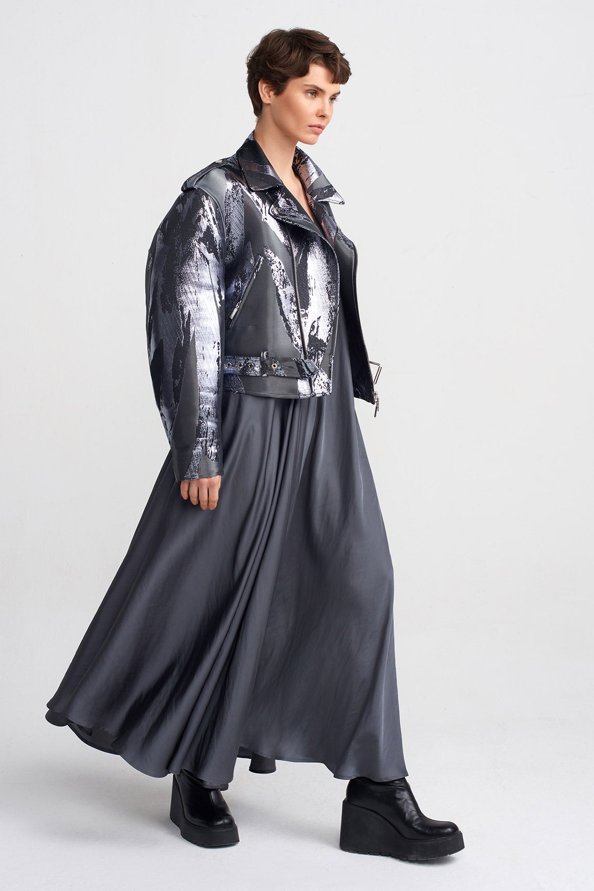Steel Desenli Biker Ceket-Y245015074