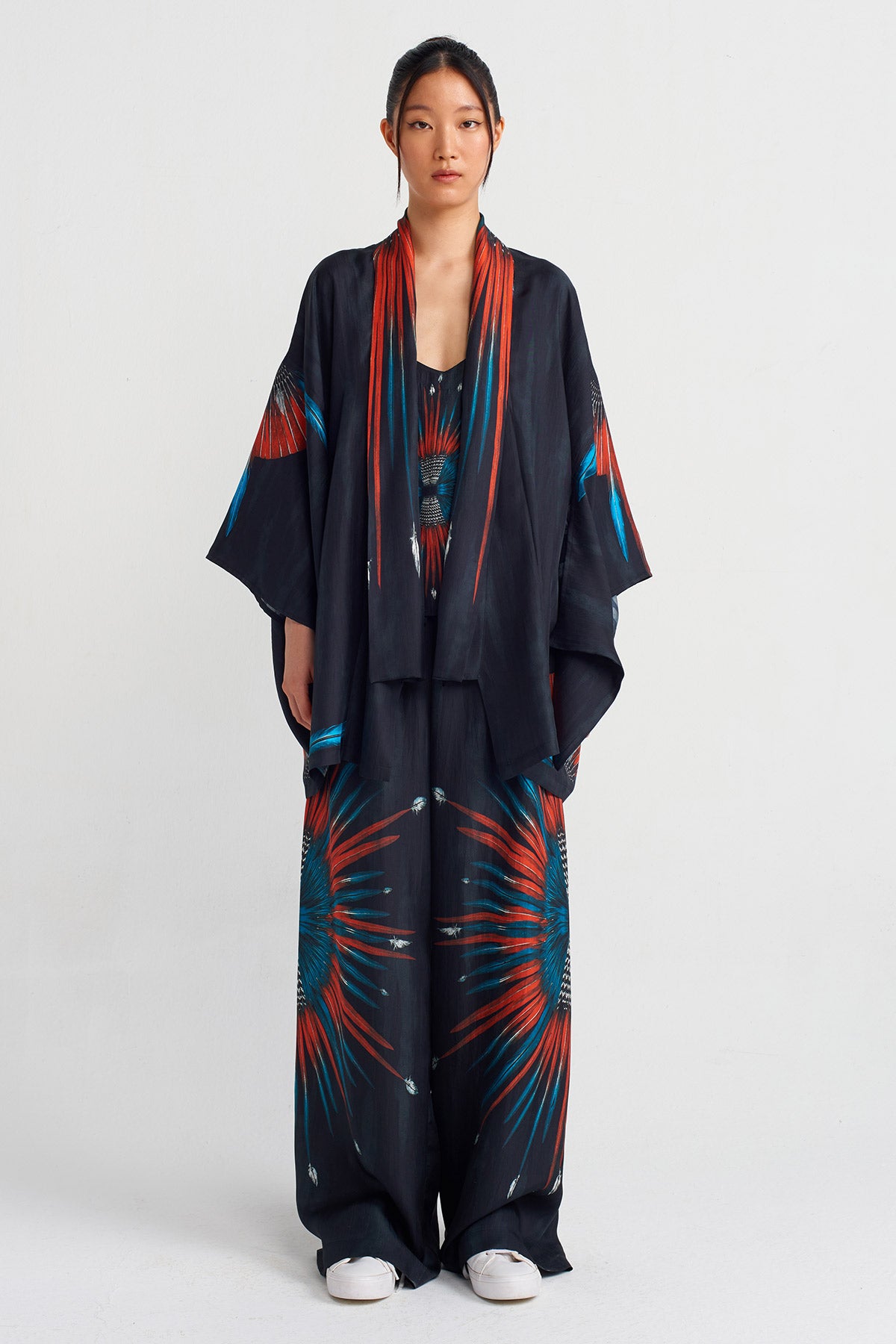 Multicolor Baskı Desenli Kısa Kimono-Y245015126