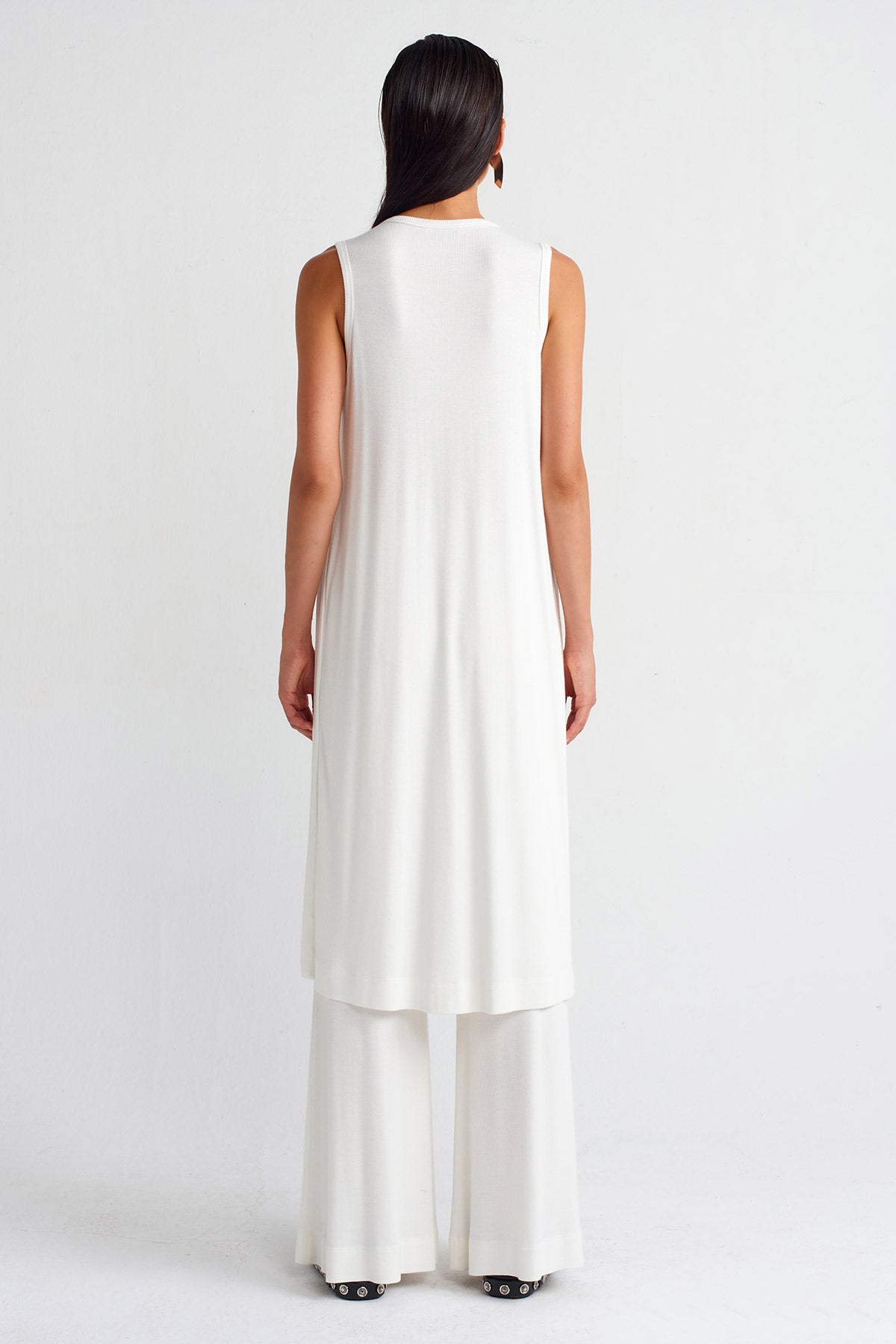 Off White Side Deep Slit Camisole Tunic-Y251011018