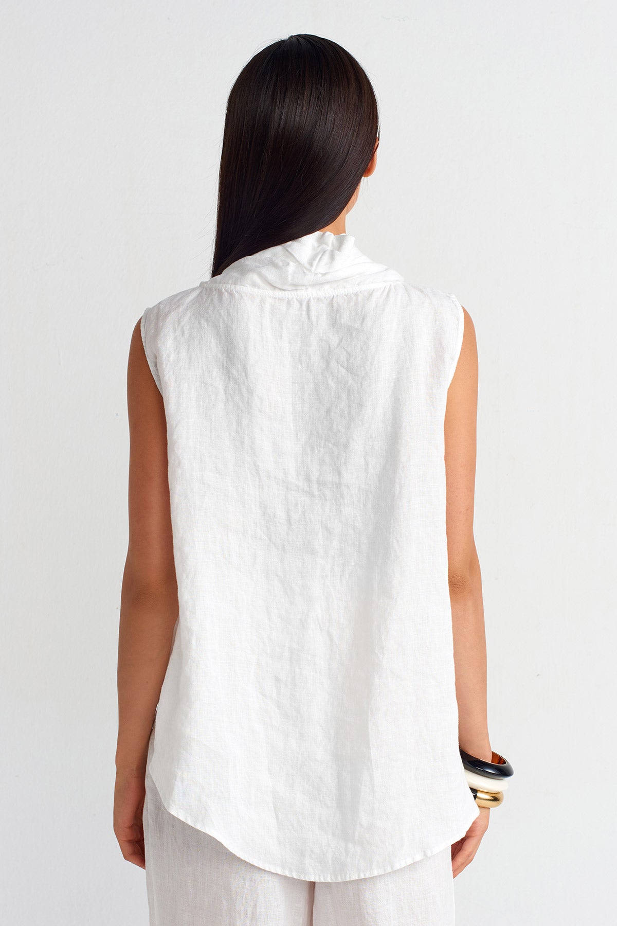 Off White Fold Detailed Linen Blouse-Y251011063