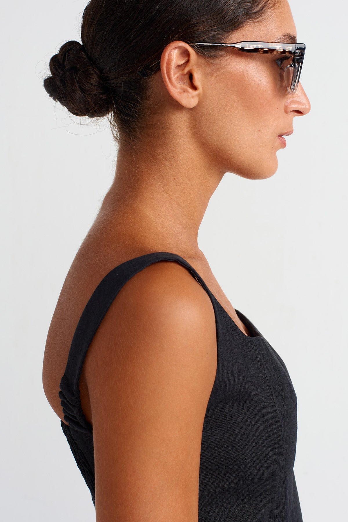 Black Linen Corset Blouse-Y251011073