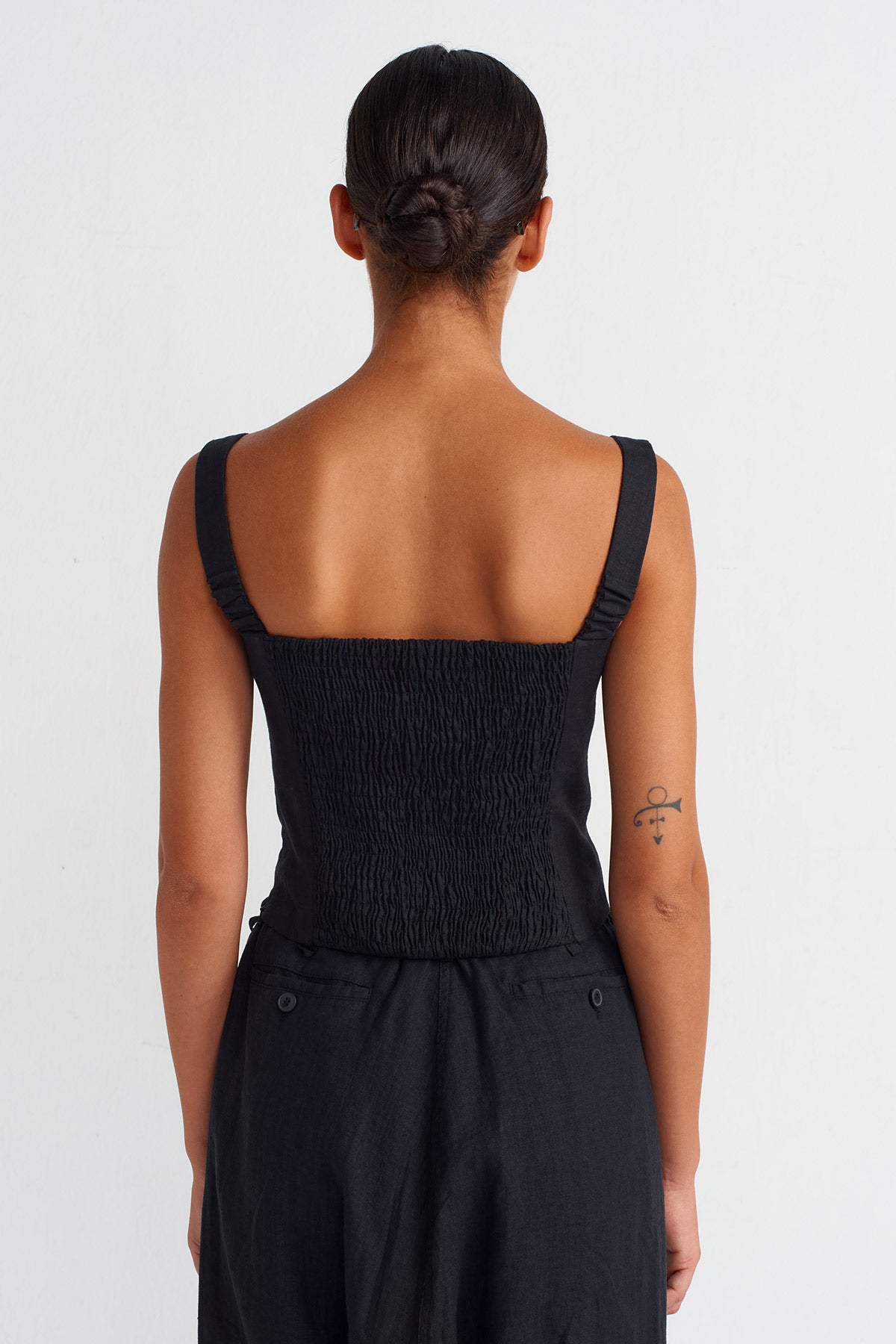 Black Linen Corset Blouse-Y251011073