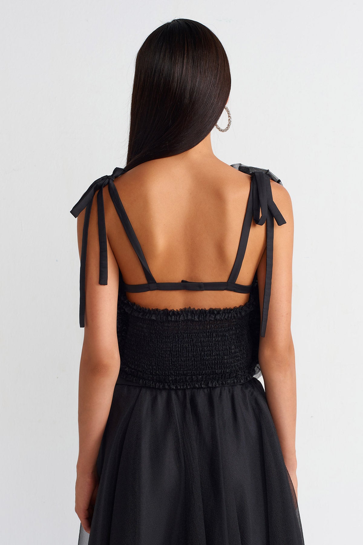 Black Embroidered Organza Bustier-Y251011075