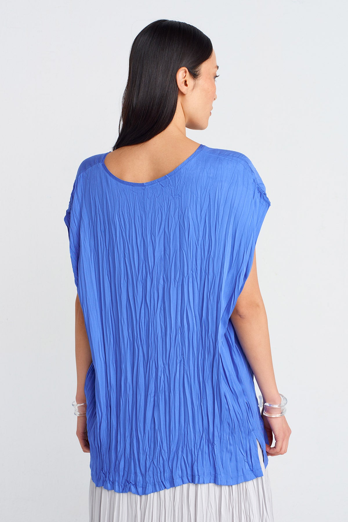 Royal Blue Wrinkled Effect Blouse-Y251011104