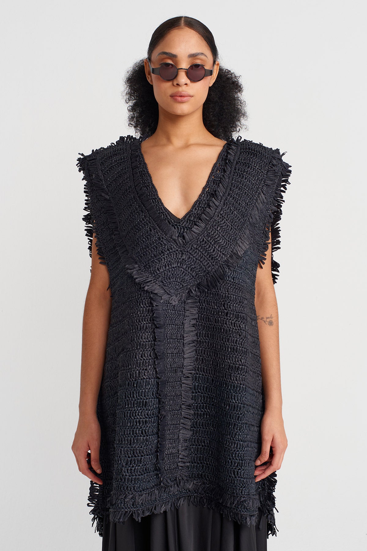 Siyah Oversize Örgü Top-Y251011117