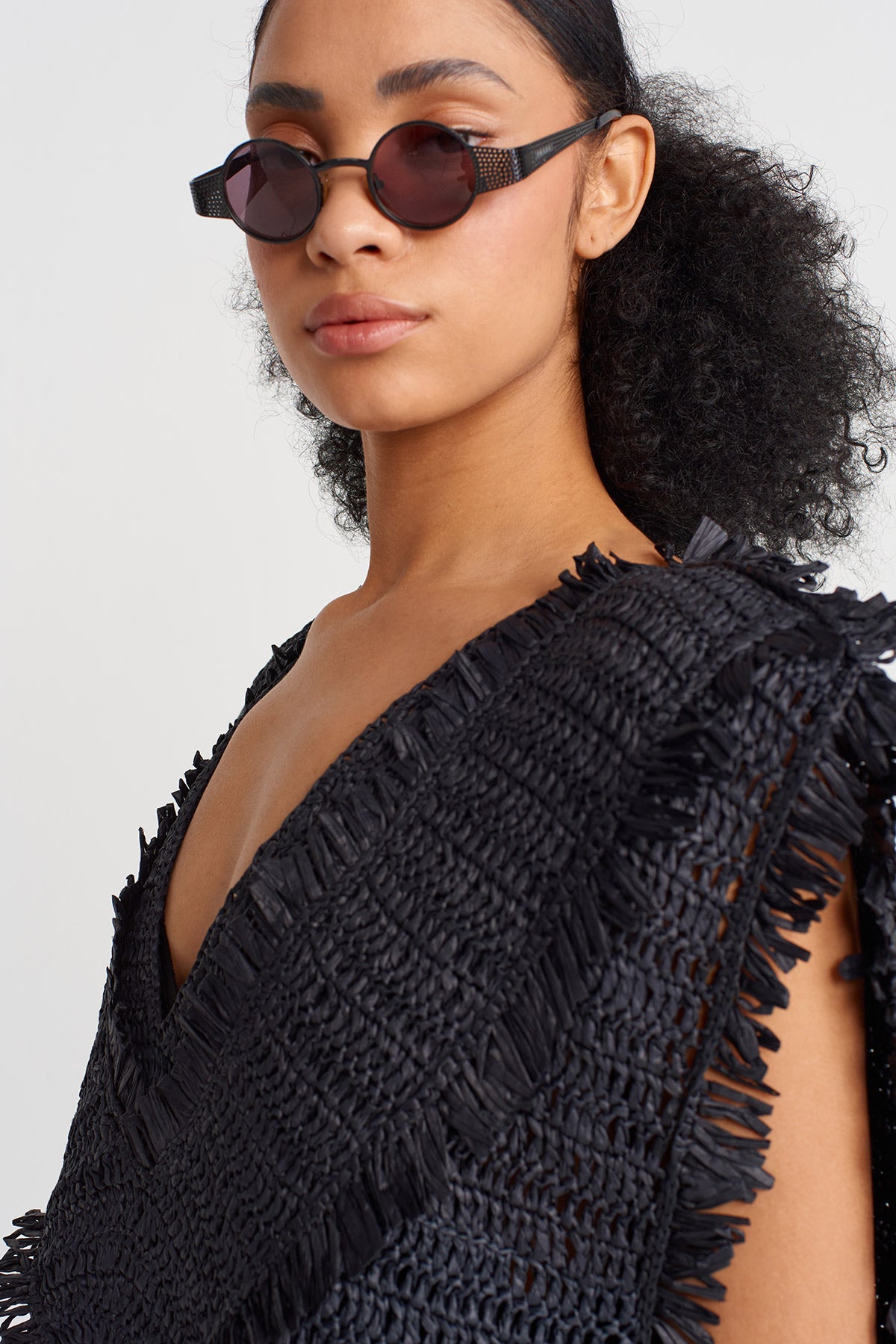 Siyah Oversize Örgü Top-Y251011117