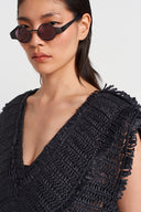Siyah Oversize Örgü Top-Y251011117