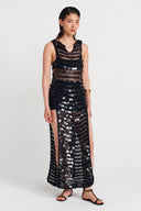Black Handmade Sequined Knit Blouse-Y251011140