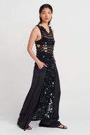 Black Handmade Sequined Knit Blouse-Y251011140