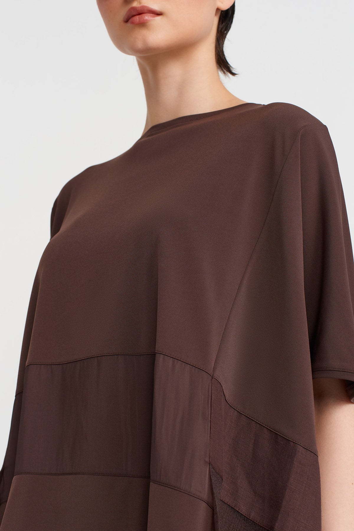 Organze ve Tafta Kumaş Şeritli Jarse Tshirt-Y251011181