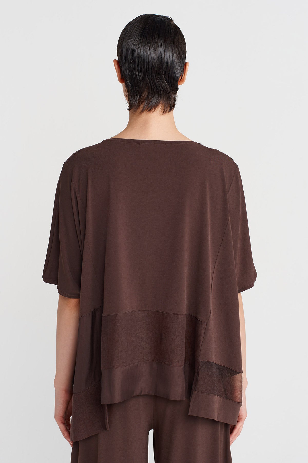 Organze ve Tafta Kumaş Şeritli Jarse Tshirt-Y251011181