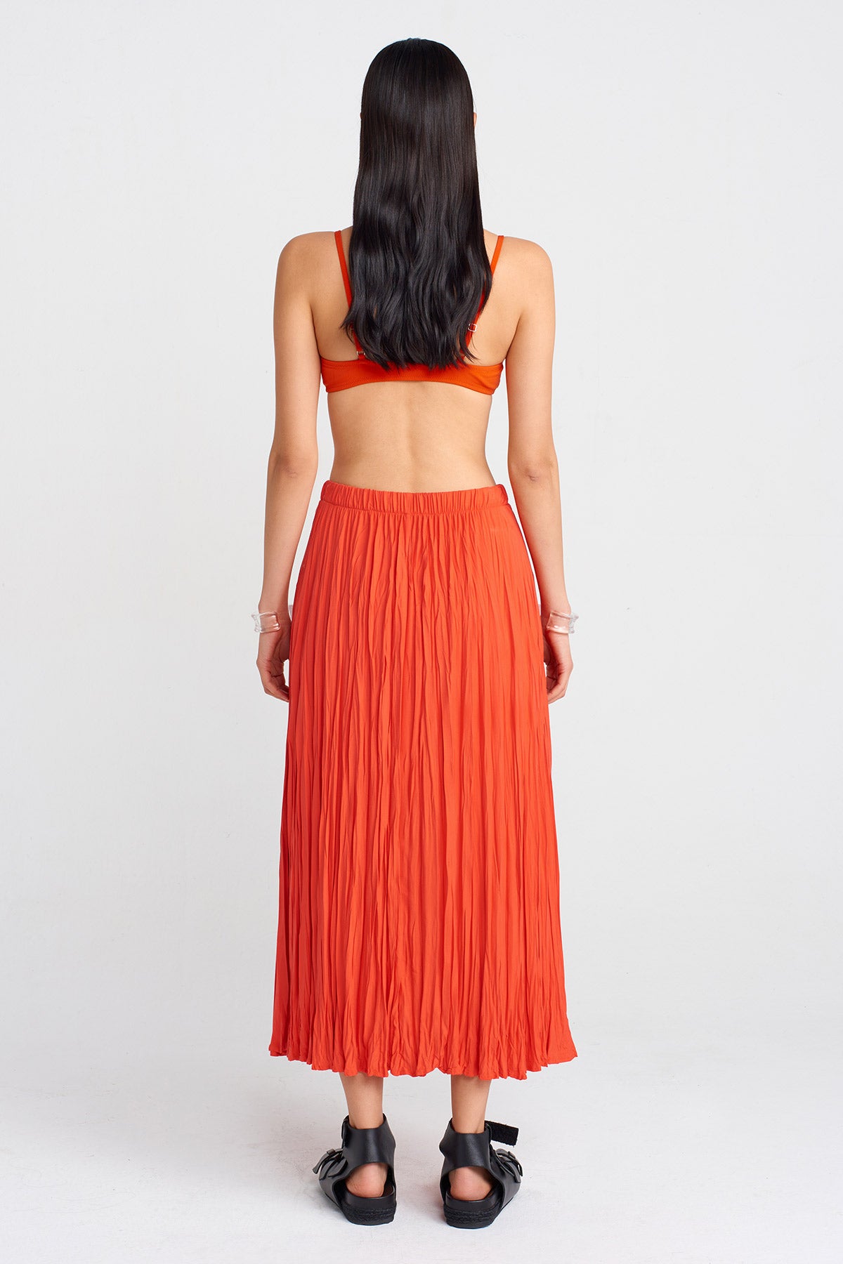 Red Crinkle Effect Skirt-Y252012018