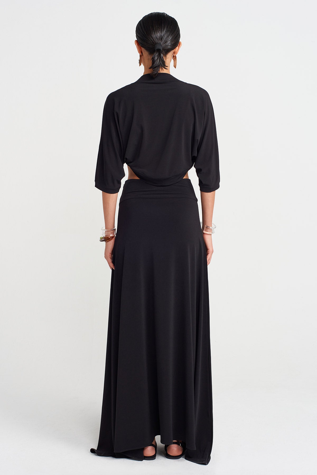 تنورة جيرسي طويلة سوداء سادة - Y252012027
