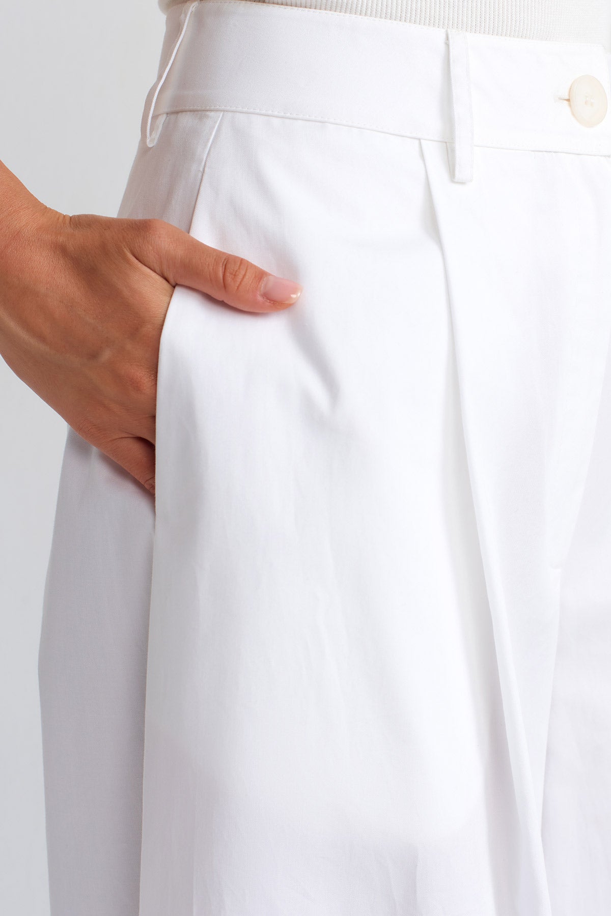 Kırık Beyaz Bol Paça Poplin Pantolon-Y253013005