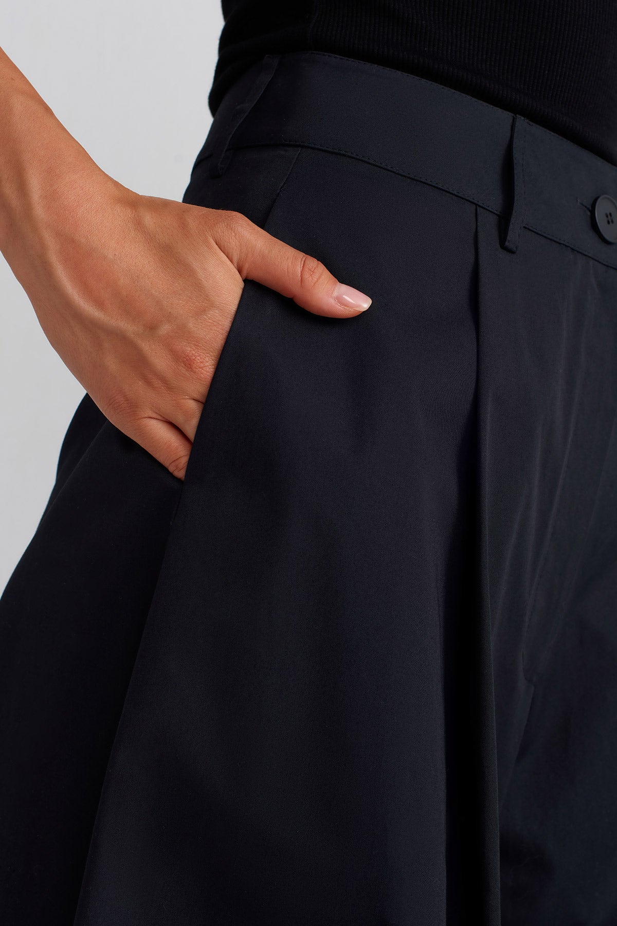 Siyah Bol Paça Poplin Pantolon-Y253013005