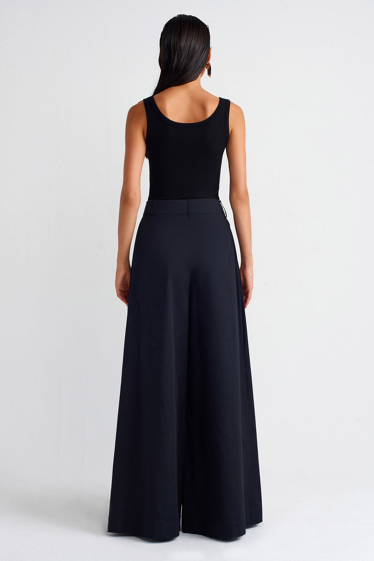 Siyah Bol Paça Poplin Pantolon-Y253013005